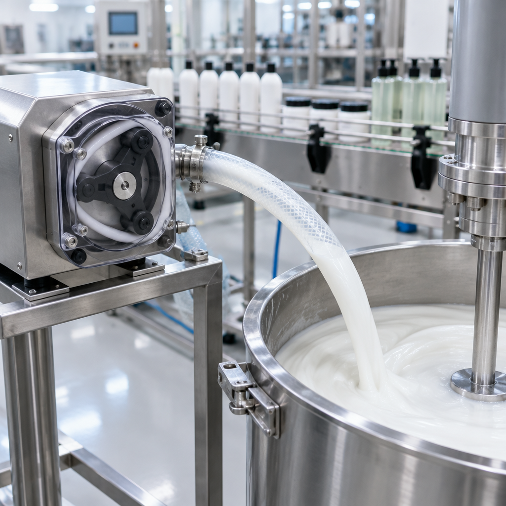 Bomba peristáltica para cosméticos transferindo creme em linha de produção