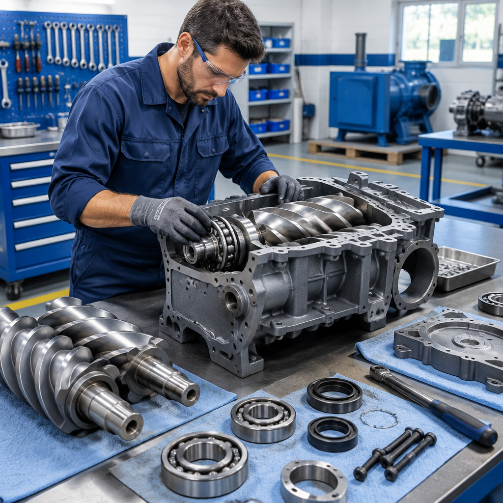 Reforma de unidade compressora de compressor de ar parafuso em oficina