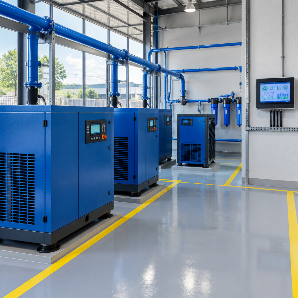 Modernização da sala de compressores com compressores parafuso, gerenciador e tratamento de ar